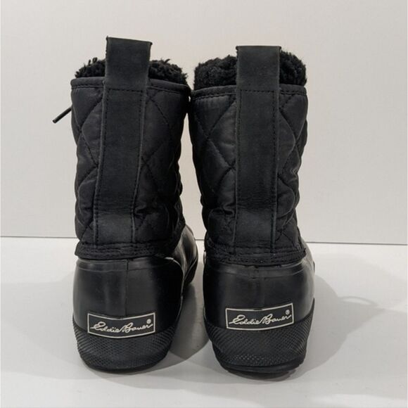 NWOT Eddie Bauer Women Black Quilted Winter Snow Duck Boots Lace-Up Rubber 8 - Picture 7 of 10